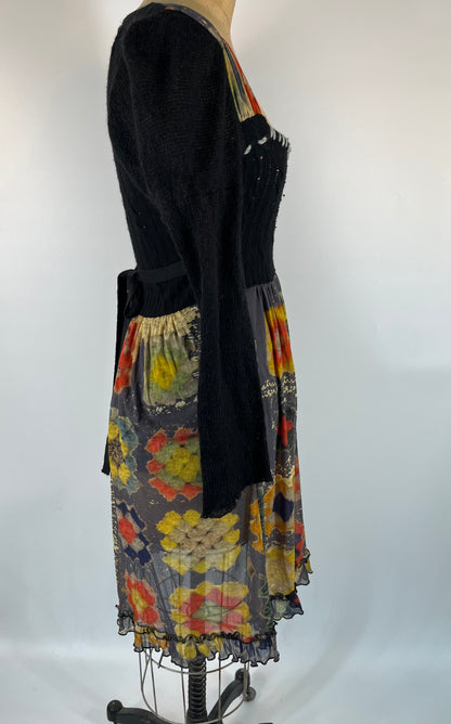 Unique Watercolor Print and Knit Sweater Dress