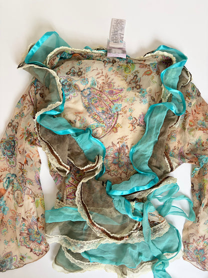 100% Silk Made in France Floral Wrap Top