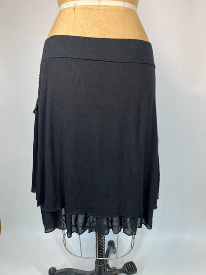 Knit Midi Skirt With Polka Dots And Lace Ruffle Underskirt