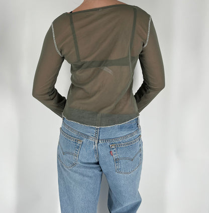 Mesh “It’s A Girl’s Choice” Long Sleeve Top With White Stitching