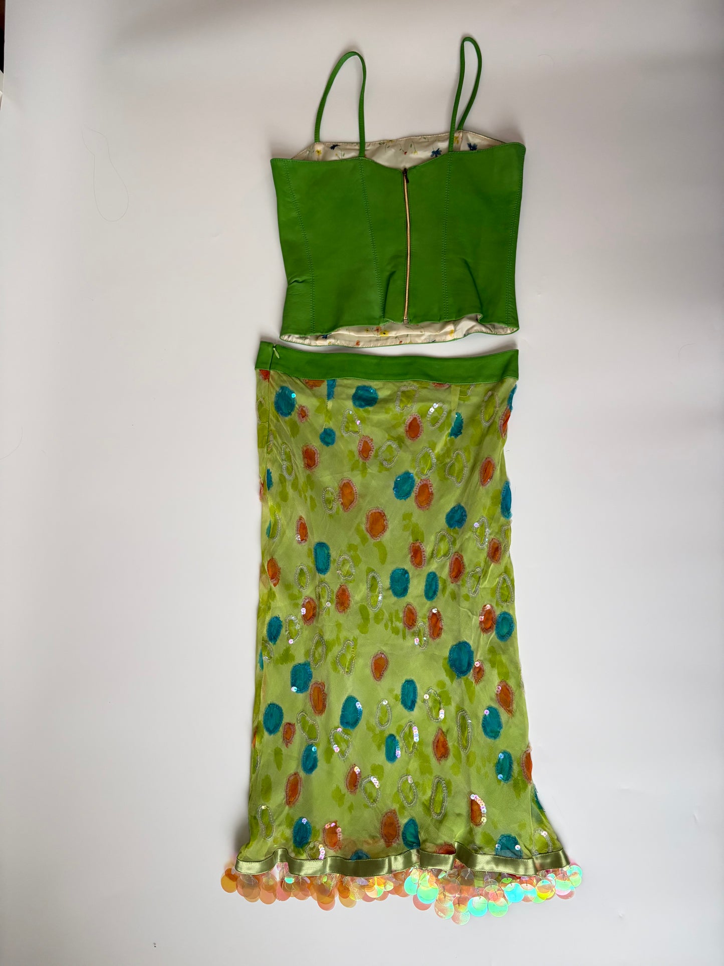 Made in Spain Leather and Sequin Polka Dot Two Piece Skirt Set