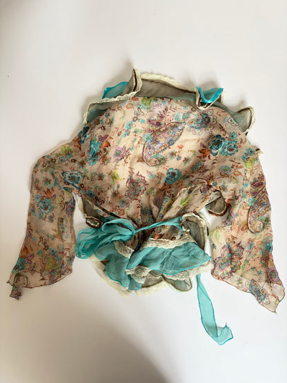 100% Silk Made in France Floral Wrap Top