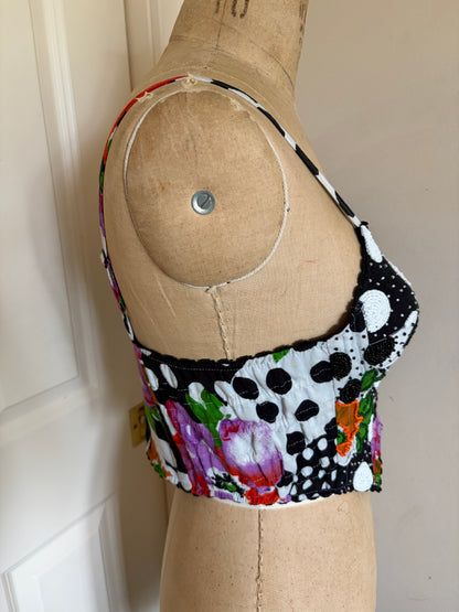 Beaded Patchwork Bustier with Polka Dots and Florals