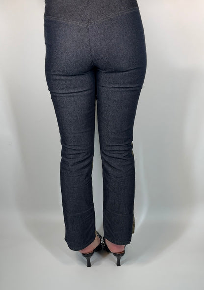 Two Tone Pants With Velvet Embossed and Denim Fabric