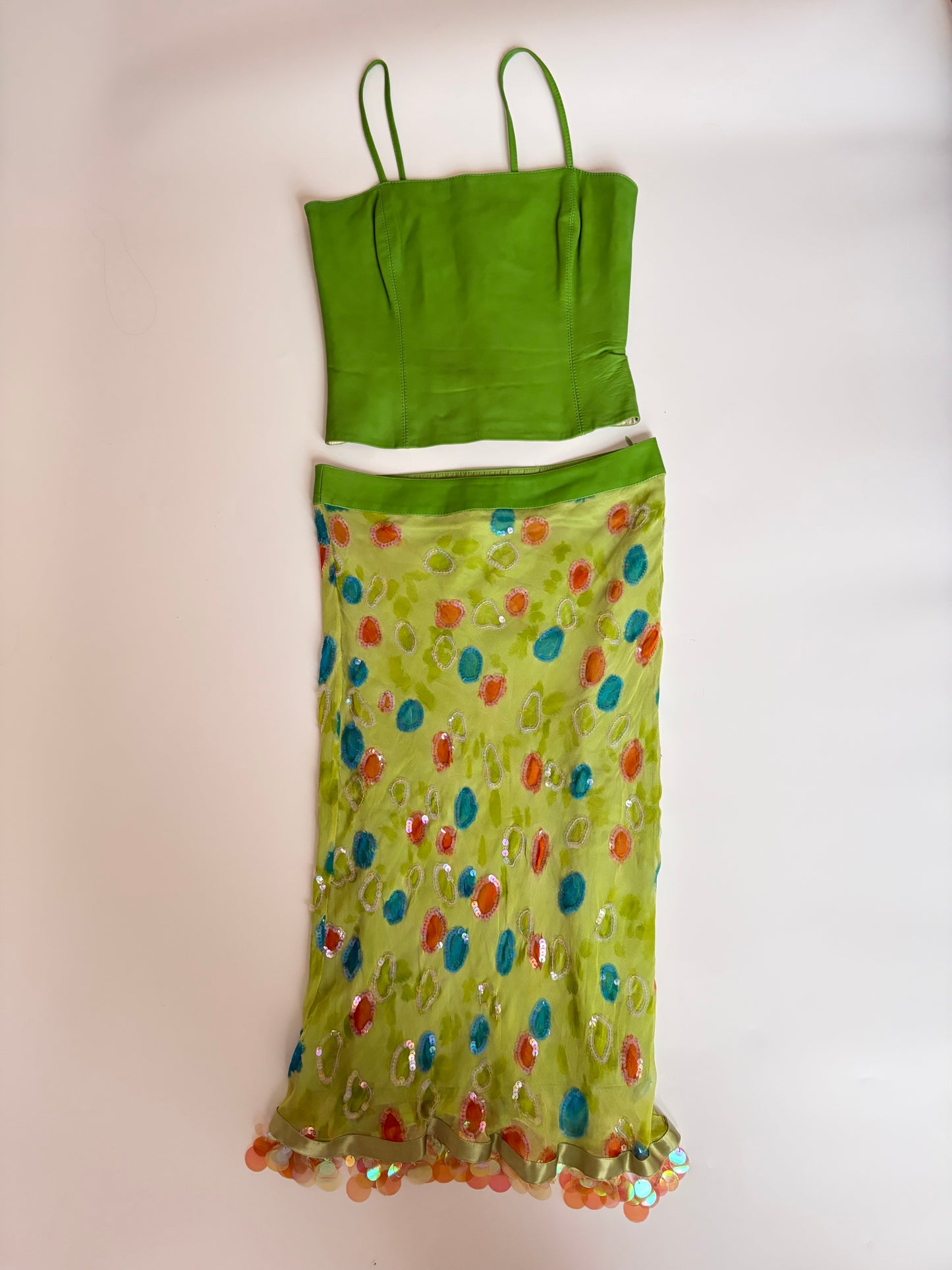 Made in Spain Leather and Sequin Polka Dot Two Piece Skirt Set