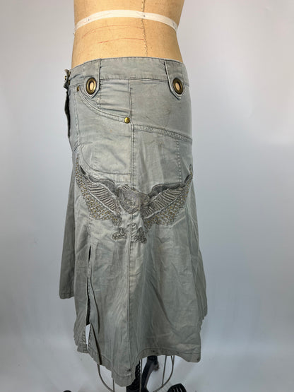 Army Skirt With Cool Zipper Details and Embroidery