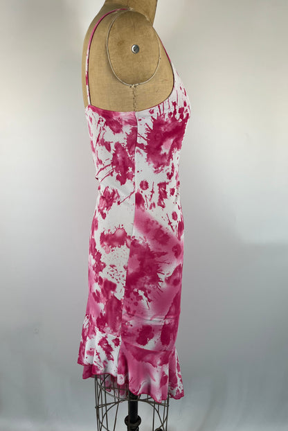 Tie Dye Dress With Asymmetrical Ruffle Trim