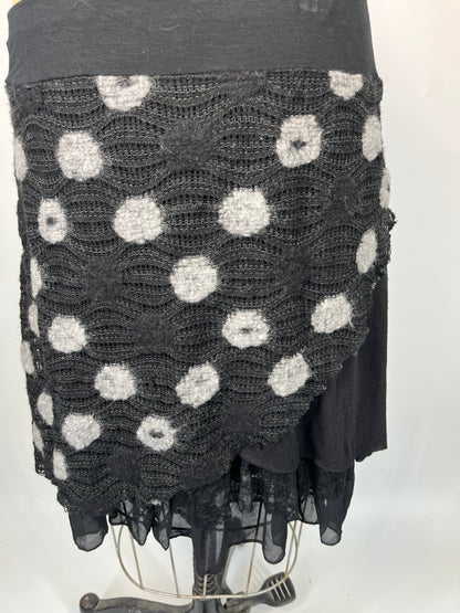 Knit Midi Skirt With Polka Dots And Lace Ruffle Underskirt