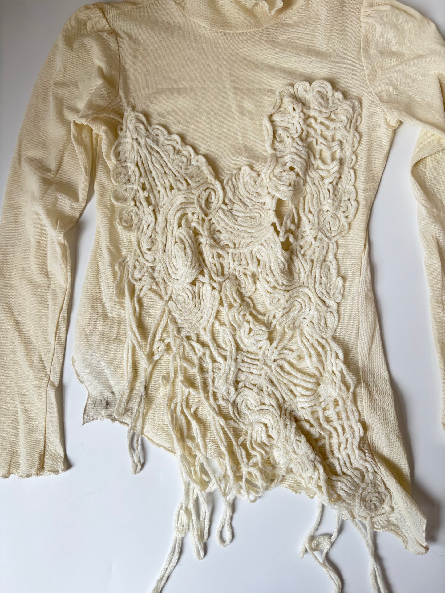 Made in Italy Mesh Long Sleeve with Abstract Applique Design