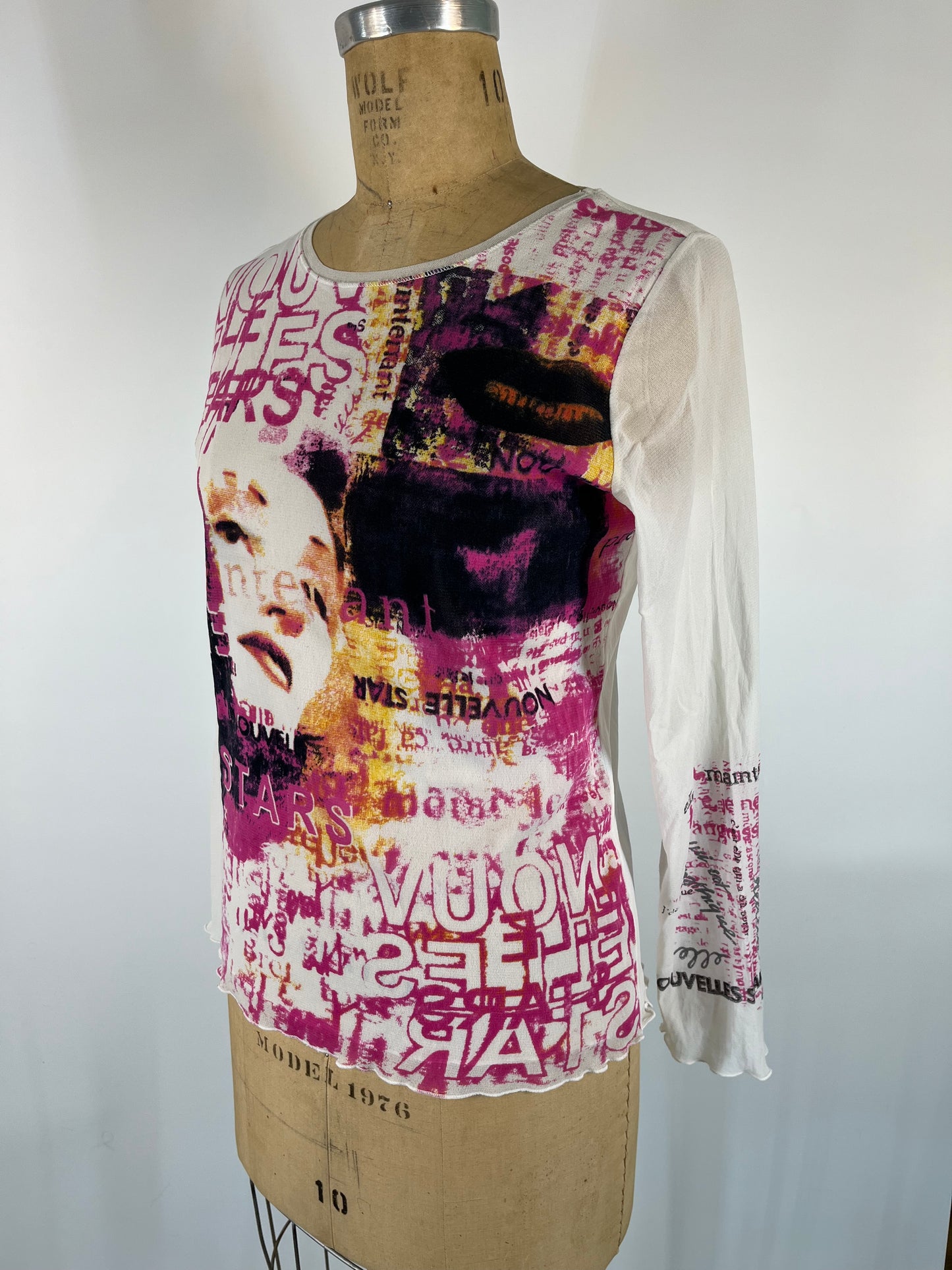 Graphic Mesh Long Sleeve Top