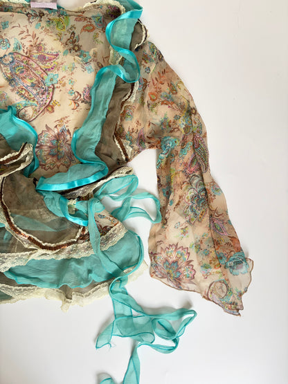 100% Silk Made in France Floral Wrap Top