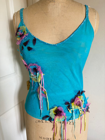 Euro Mesh Beaded Floral Appliqué Tank