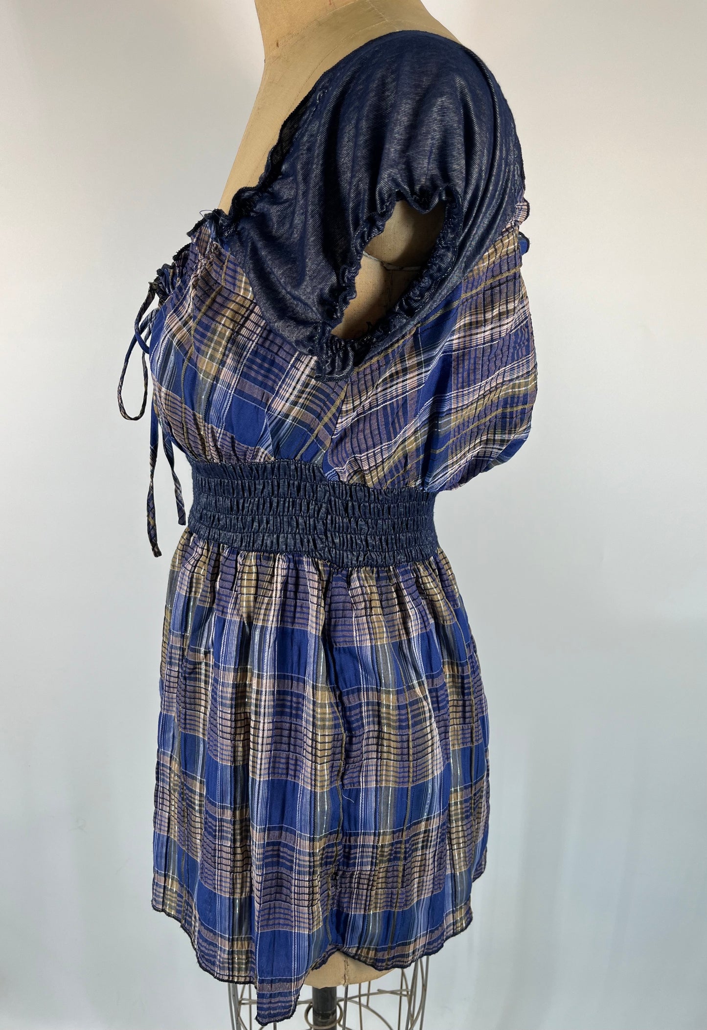 Plaid Top With Ruched Waist