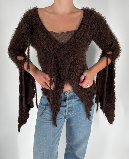 Made in France Rare Zone Bleue Sweater With Rosette, Flare Sleeves, Coin Accents and Illusion Lace Cami Underneath