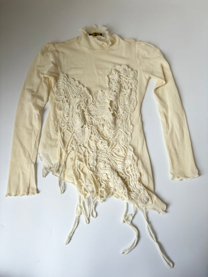 Made in Italy Mesh Long Sleeve with Abstract Applique Design