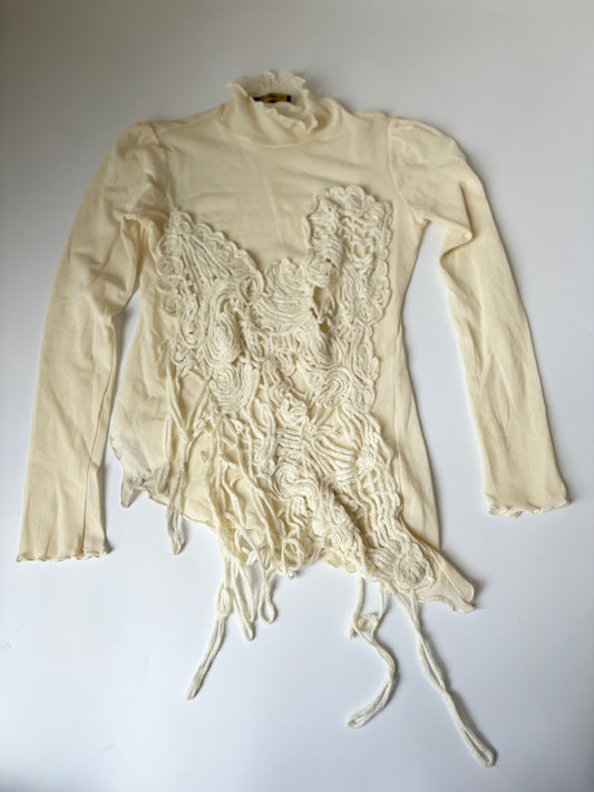 Made in Italy Mesh Long Sleeve with Abstract Applique Design