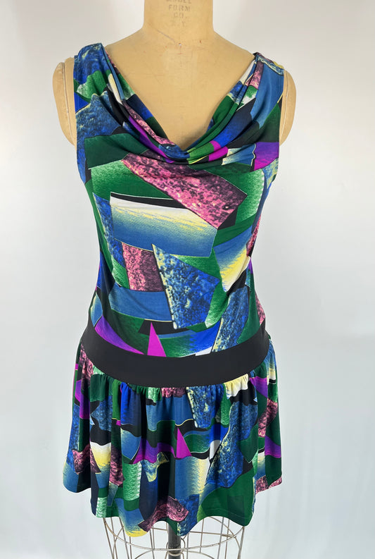 Graphic Print Cowl Neck Mini Dress