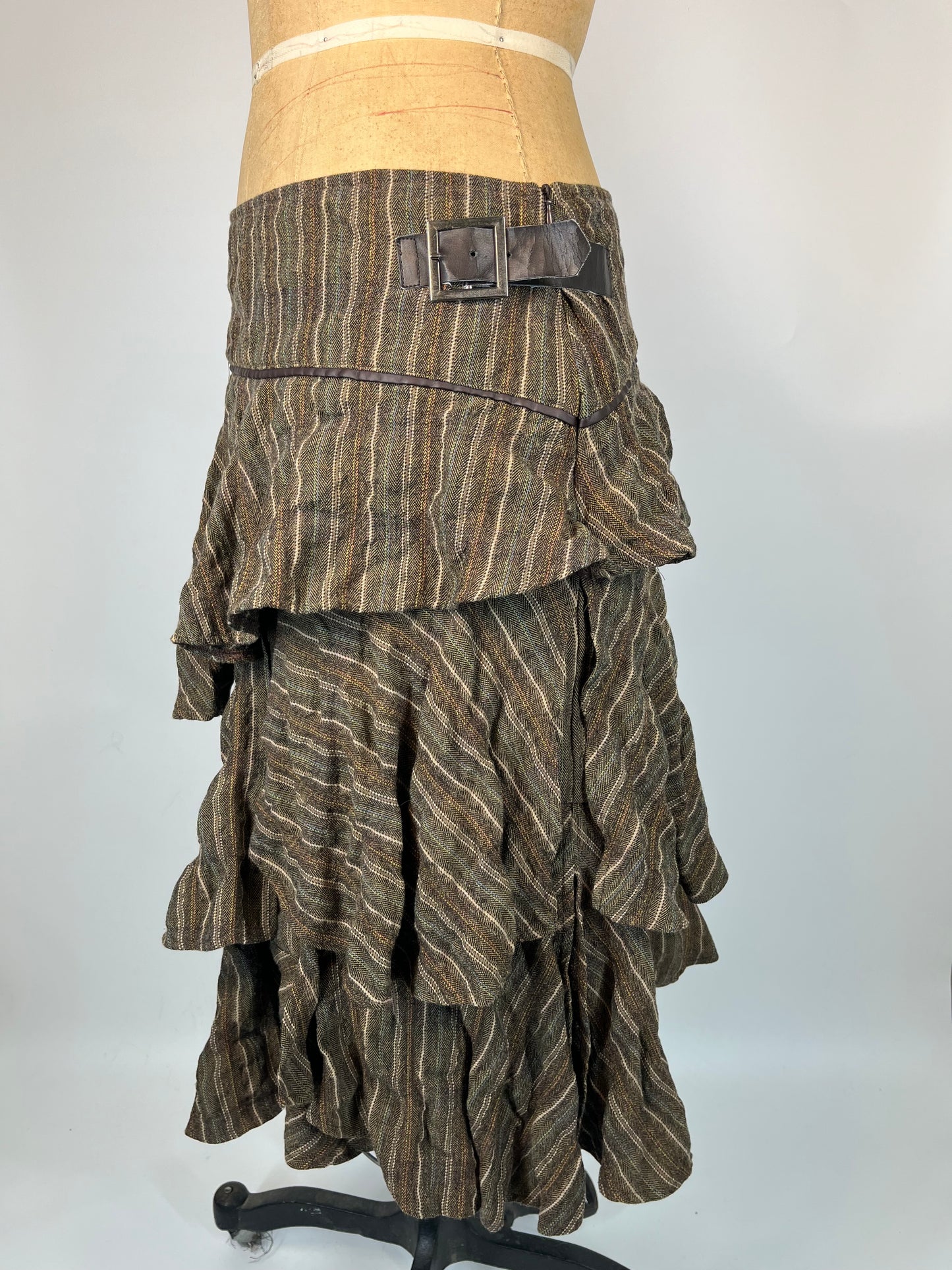 Pirate Style Striped Skirt With Buckle Detail and Adjustable Waist