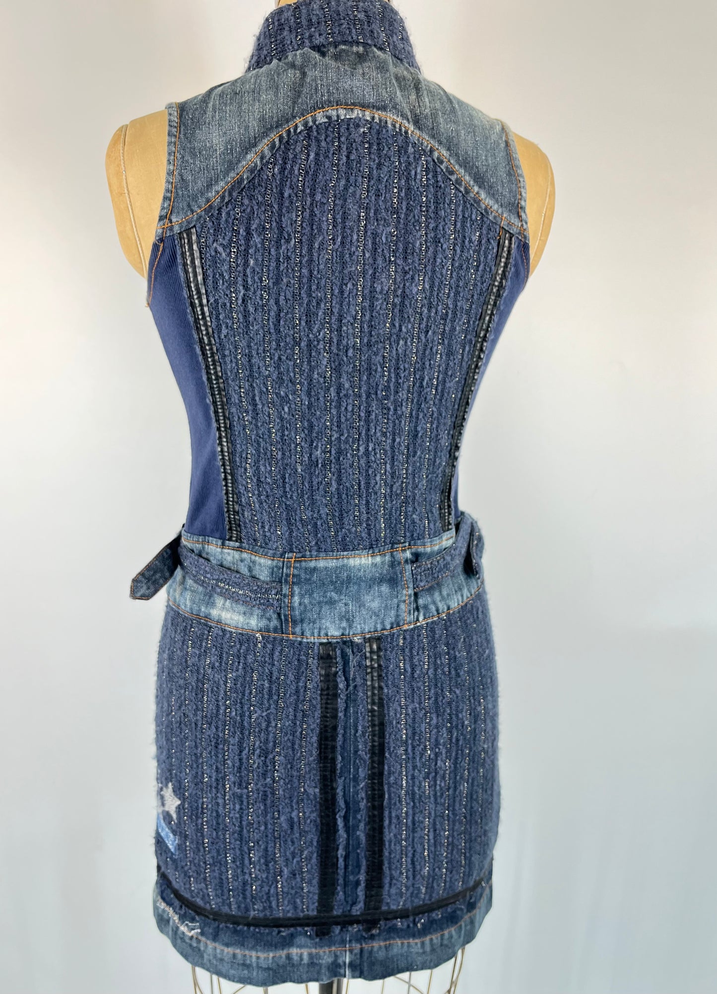 Denim Tweed Mini Dress With Irregular Buttons