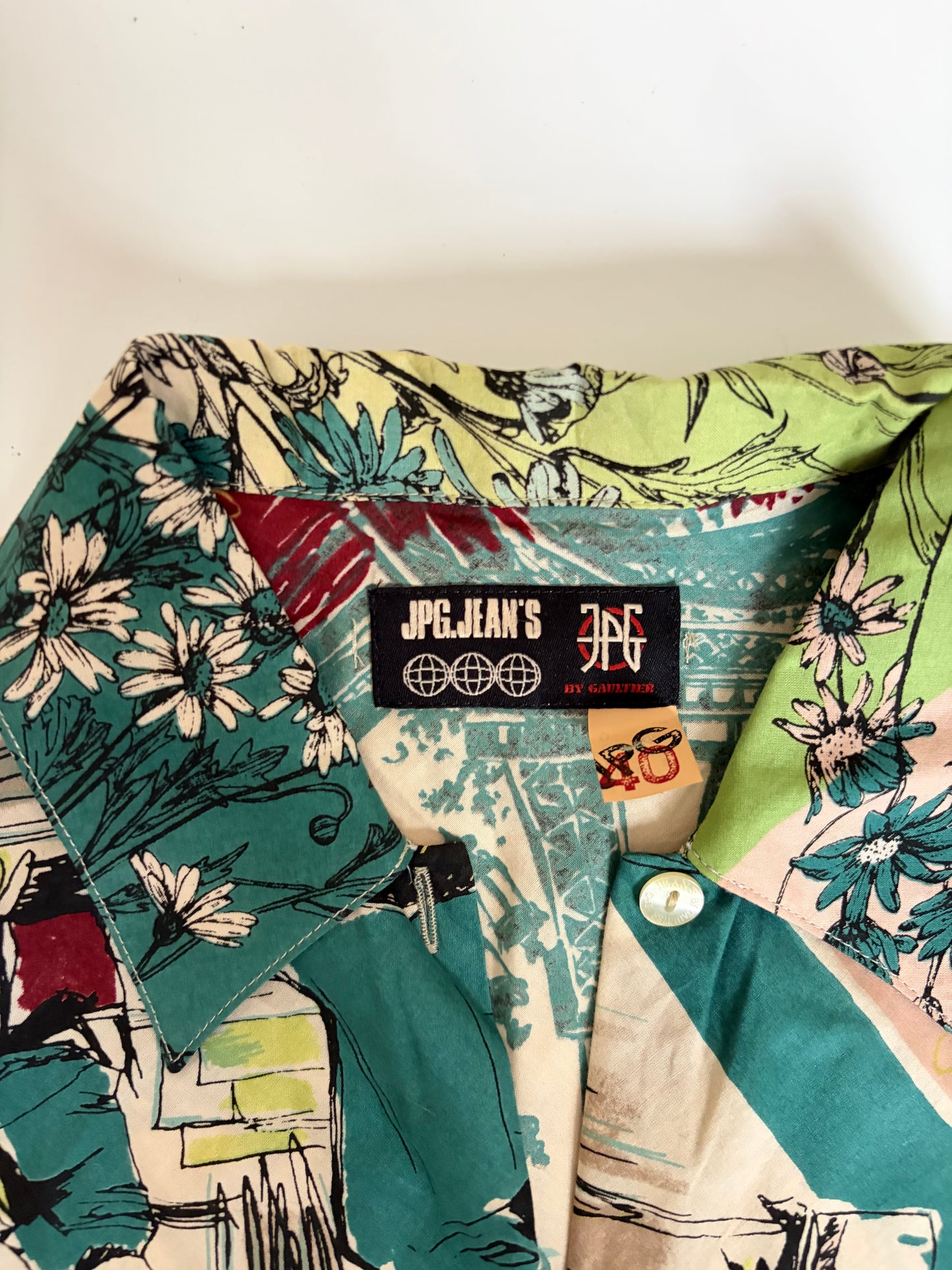 Deadstock Jean Paul Gaultier (JPG JEANS) Asymmetrical Sleeve Paris Button Up Shirt Made in Italy 100% Cotton