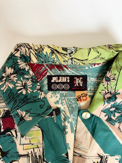 Deadstock Jean Paul Gaultier (JPG JEANS) Asymmetrical Sleeve Paris Button Up Shirt Made in Italy 100% Cotton