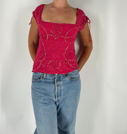 Made in India Sequin Top With Delicate Tie Details