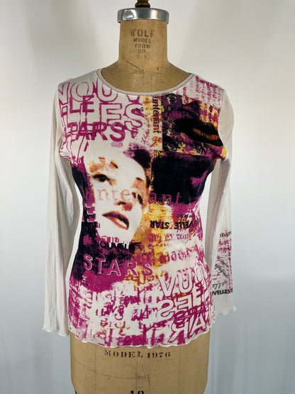 Graphic Mesh Long Sleeve Top