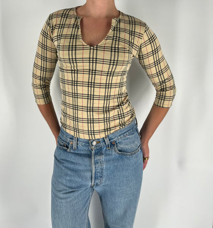 Burberry Inspired Plaid 3/4 Sleeve Top