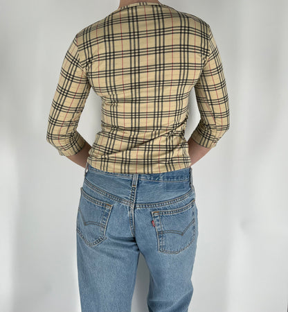 Burberry Inspired Plaid 3/4 Sleeve Top
