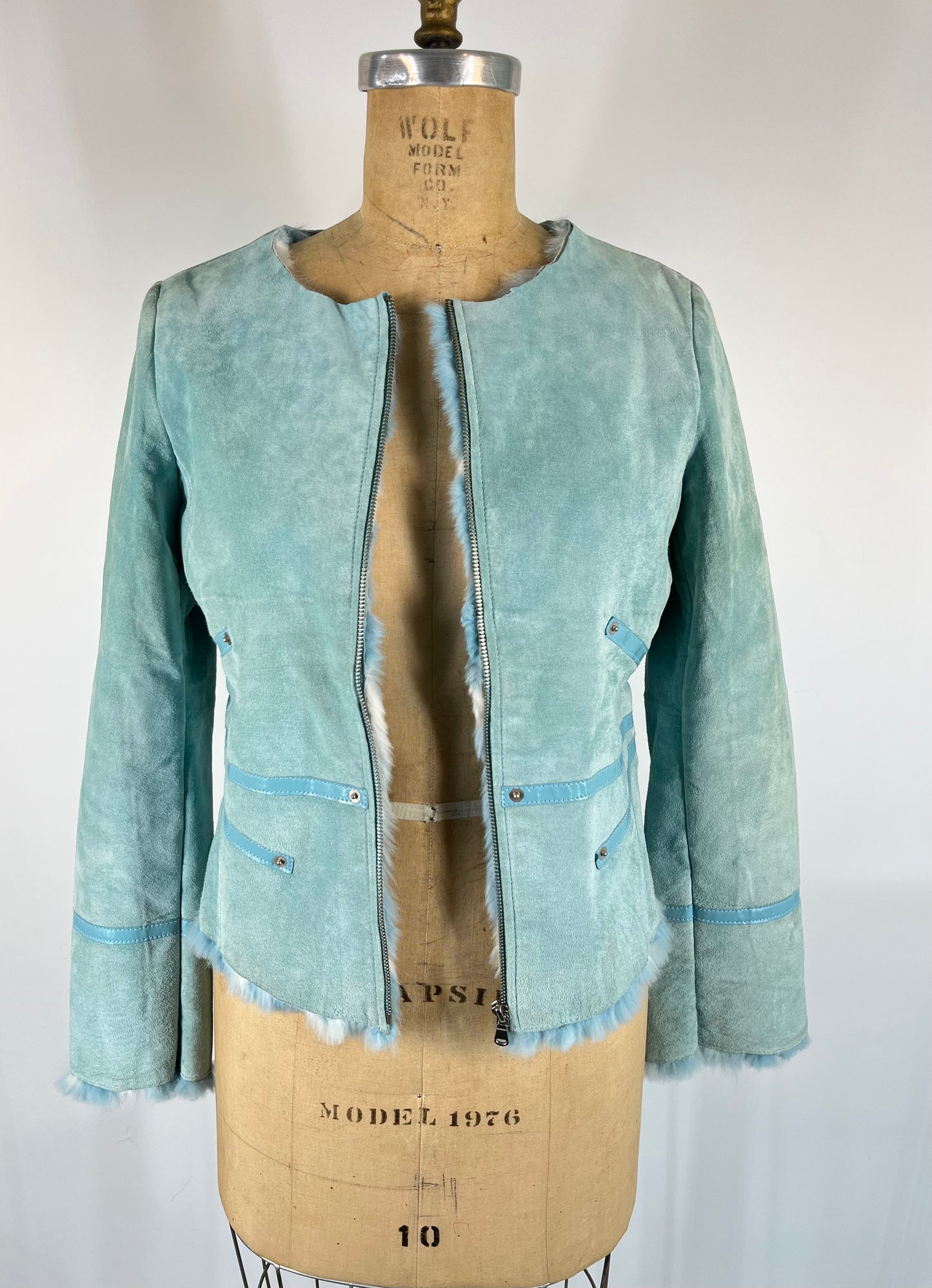 Genuine Leather and Rabbit Fur Jacket With Raw Hem Collar