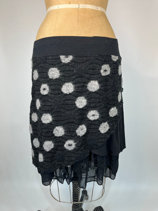 Knit Midi Skirt With Polka Dots And Lace Ruffle Underskirt