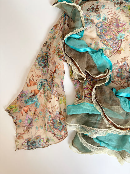 100% Silk Made in France Floral Wrap Top