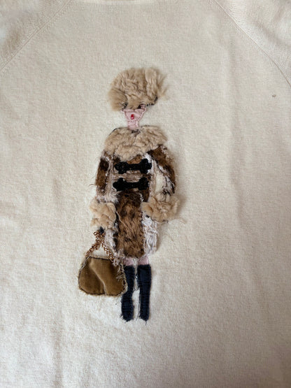Mixed Media Sweater with Woman Carrying Purse
