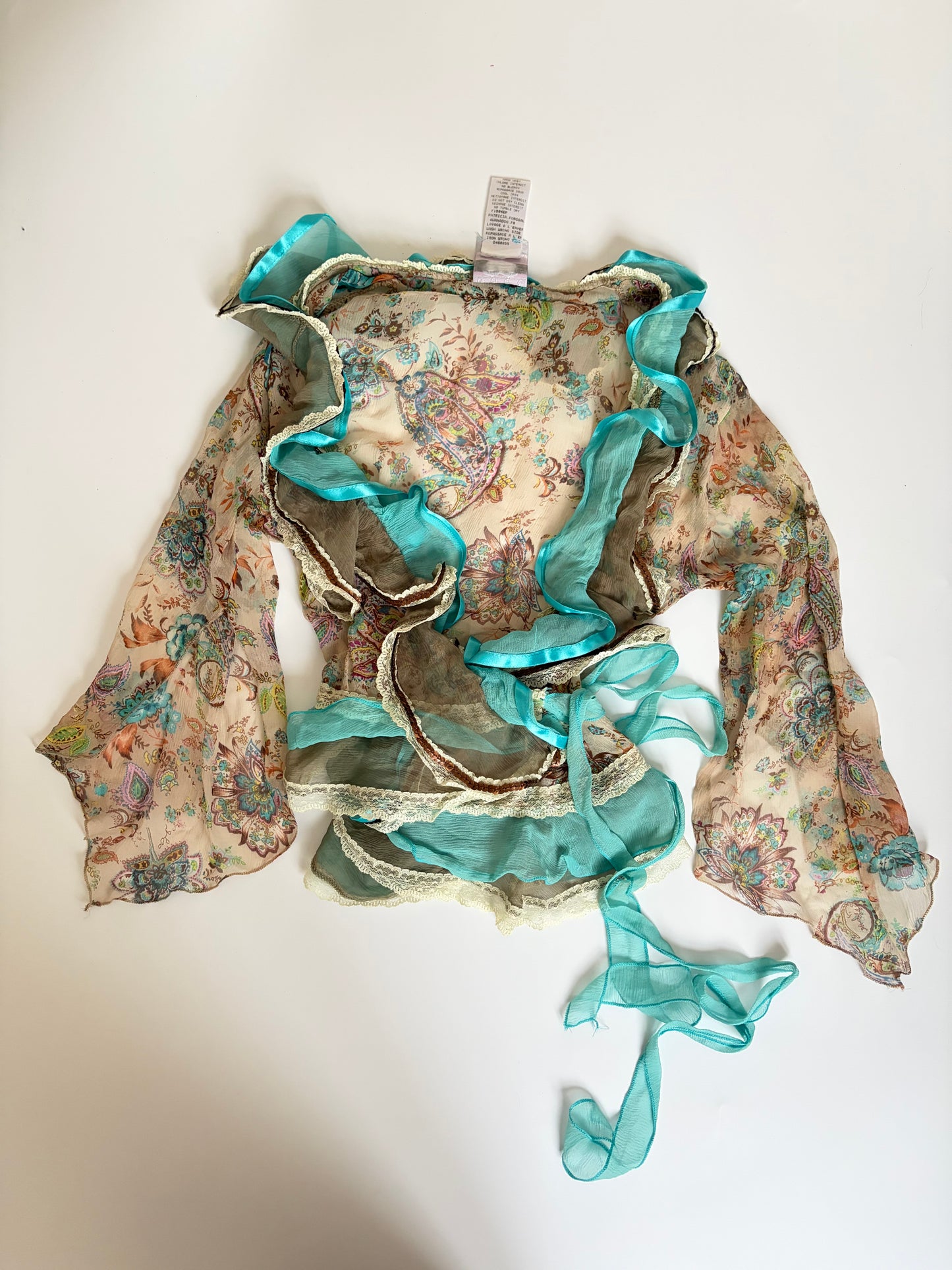 100% Silk Made in France Floral Wrap Top