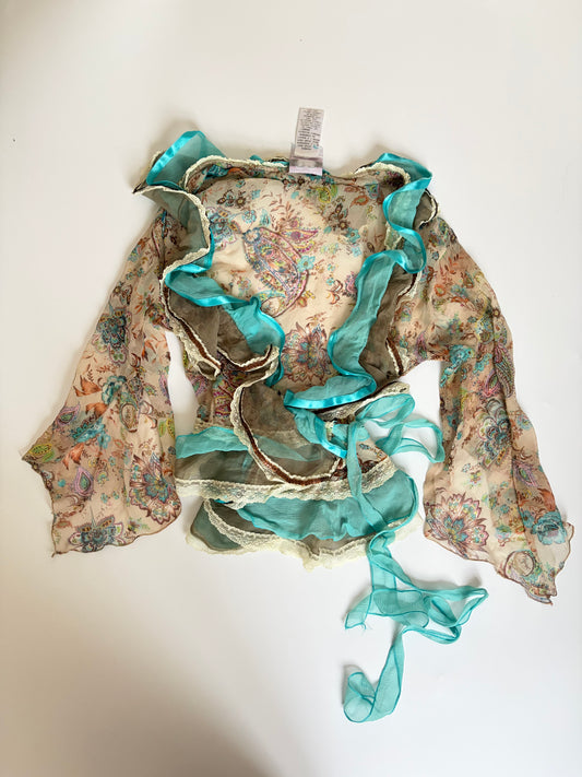 100% Silk Made in France Floral Wrap Top