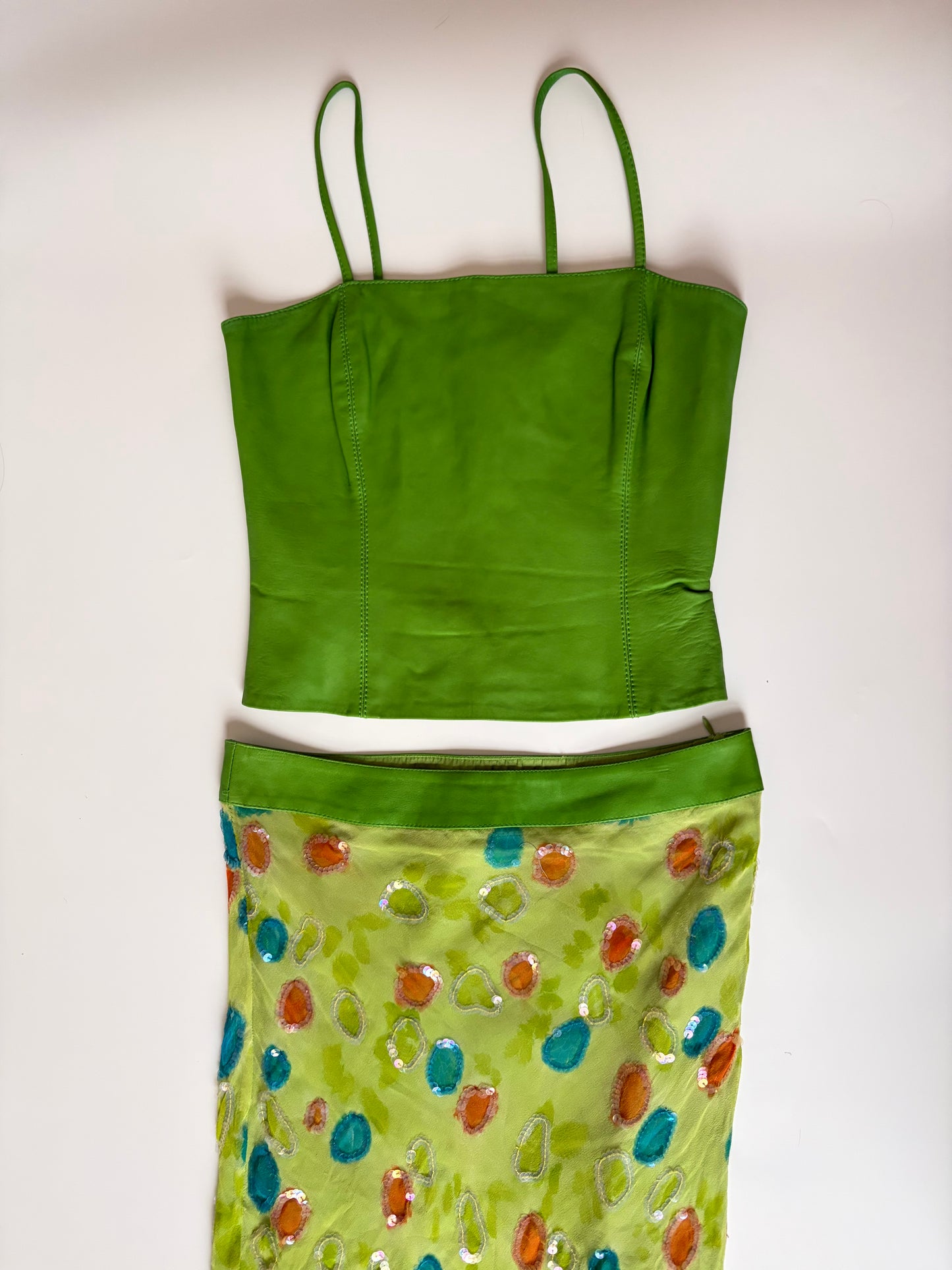 Made in Spain Leather and Sequin Polka Dot Two Piece Skirt Set