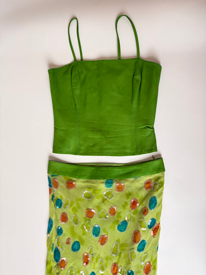 Made in Spain Leather and Sequin Polka Dot Two Piece Skirt Set