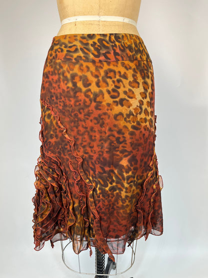 100% Silk Leopard Ruffle Skirt