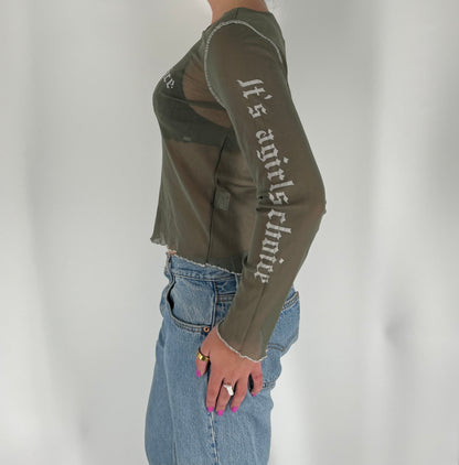 Mesh “It’s A Girl’s Choice” Long Sleeve Top With White Stitching