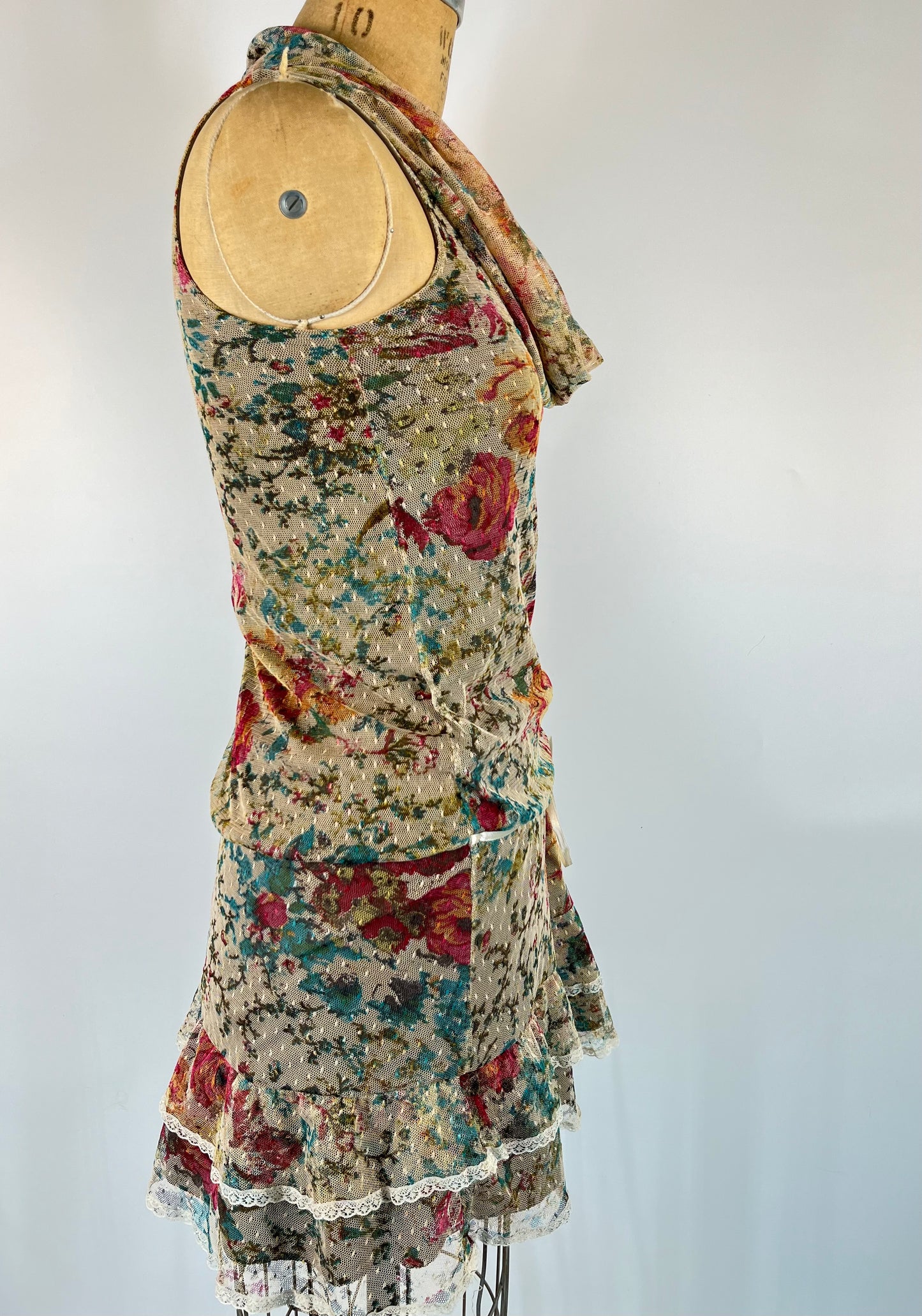 Made in Italy Lace Floral Mini Dress With Rosette and Drop Waist