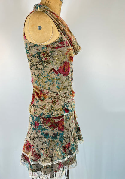 Made in Italy Lace Floral Mini Dress With Rosette and Drop Waist
