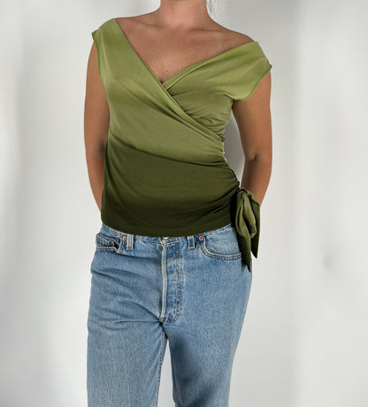 Green Ombré Top With Side Tie Accent
