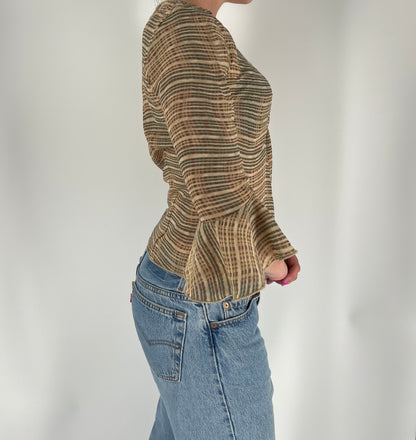 Y2K Mesh 3/4 Sleeve Top With Ruffle Sleeves