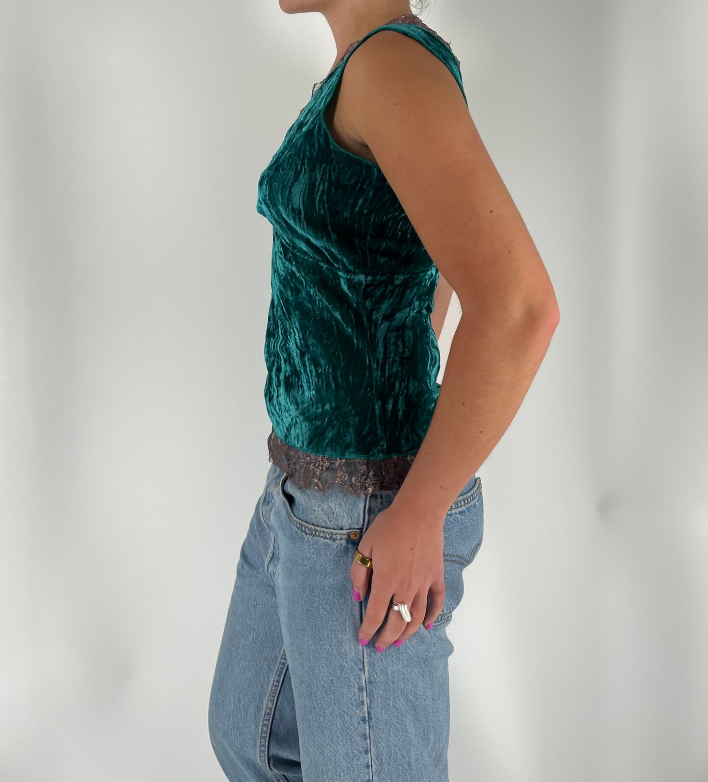 Velvet-Style Tank With Lace Trim