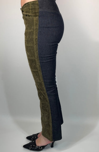 Two Tone Pants With Velvet Embossed and Denim Fabric