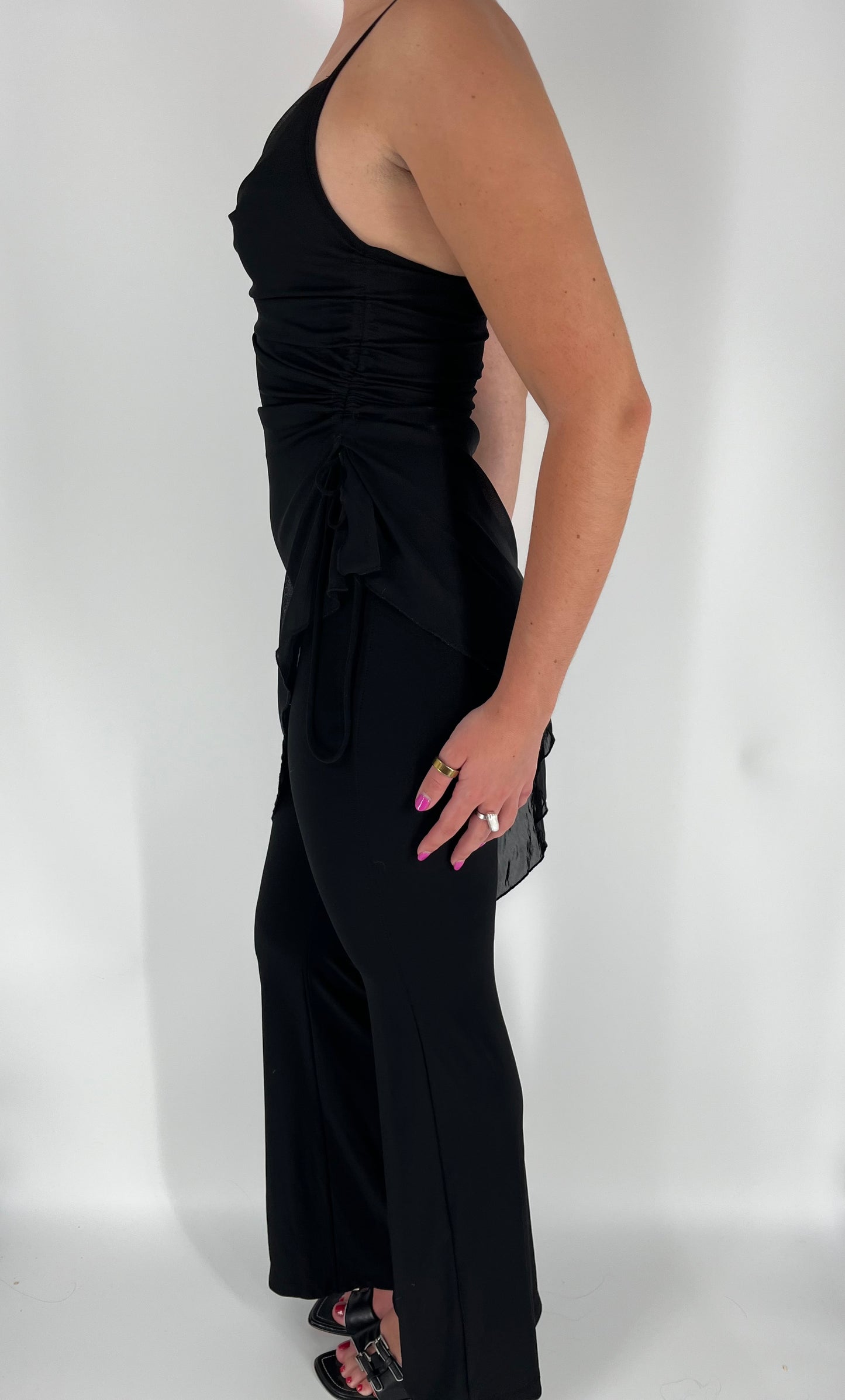 Y2K Forever21 Jumpsuit With Asymmetrical Mesh Overlay