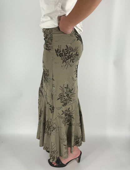 Handmade One-of-a-Kind Ruffle Mermaid Skirt With Beaded Flowers and Glitter