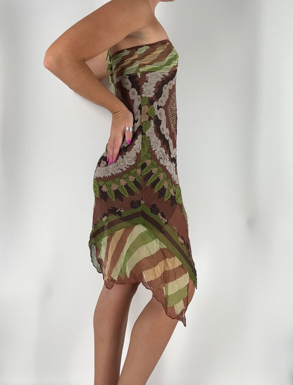 100% Silk Abstract Earthy Toned Dress