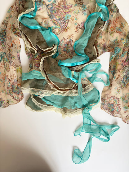 100% Silk Made in France Floral Wrap Top