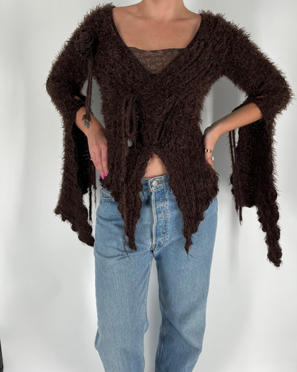 Made in France Rare Zone Bleue Sweater With Rosette, Flare Sleeves, Coin Accents and Illusion Lace Cami Underneath